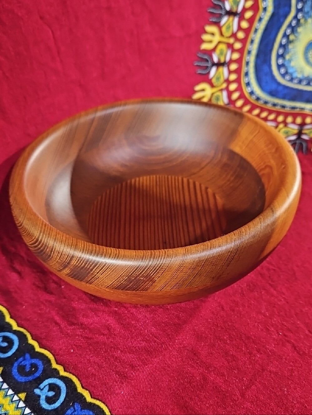 California Redwood Artisan Hand Turned Wooden Marquetry Bowl, Dated May 21, 1974